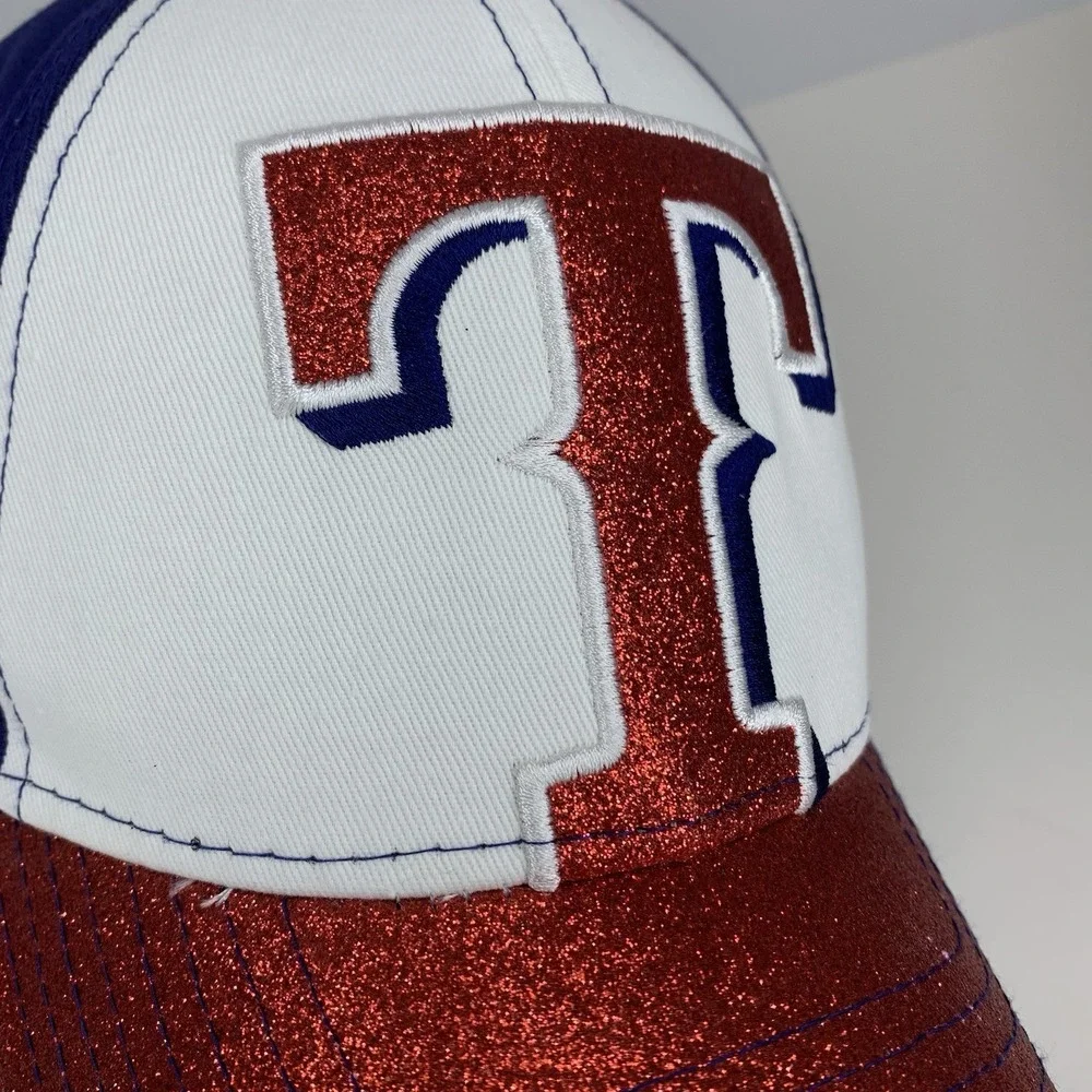 Texas Rangers Hat Shimmer Red Glitter MLB New Era 9Forty Adjustable Baseball Cap